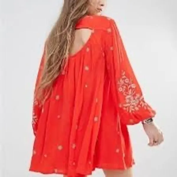 Free People Sweet Tennessee Boho Embroidered‎ Red Festival Dress - Image 3
