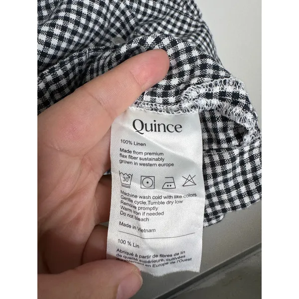 Quince 100% Linen Shirt Womens XL Black White Gingham Excellent Short Sleeve Top - Image 3