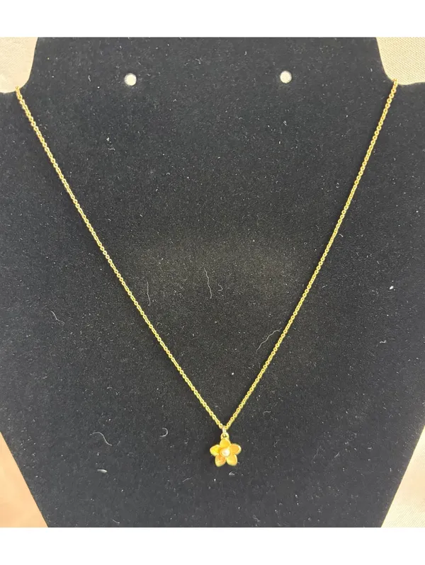 Coach Gold Tone Flower Pendant Necklace with Pearl Accent - Image 2