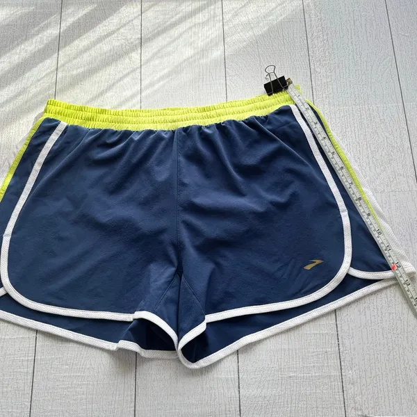 Brooks Blue Neon Yellow Running Shorts Lined Women's Large - Image 3