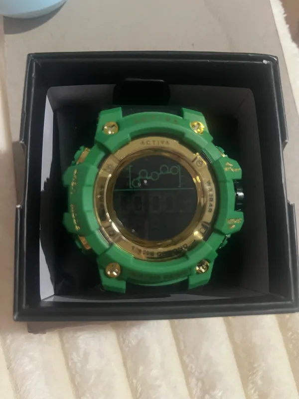 Men’s Activa by Invicta 50 mm watch, green bezel and black band NEW - Image 2