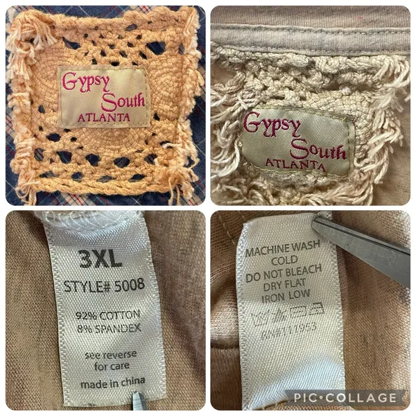 Vtg Gypsy South Atlanta L Reworked Sleeveless Plaid Lace Tunic Vest & Shirt Y2K‎ - Image 8
