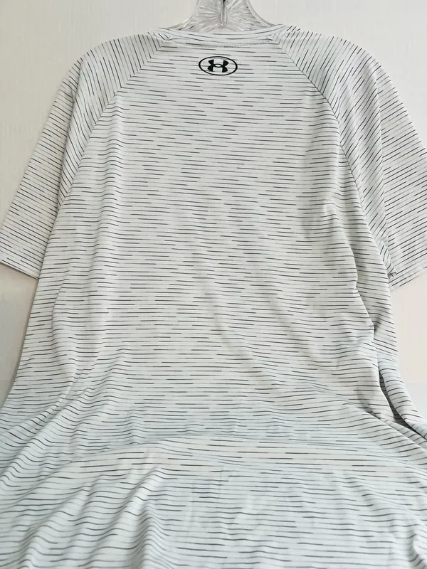 Under Armour The Tech Tee Men's Gray Performance Striped Shirt - Image 3
