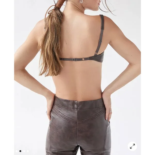 UO Out From Under Brown Vegan Leather Corset Top Bralette‎ Bustier Festival Med - Image 12
