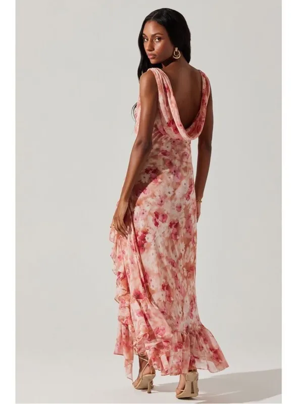 ASTR Cecilia Cowl Neck Maxi Dress Small Mauve Pink Floral Wedding Guest Revolve - Image 9