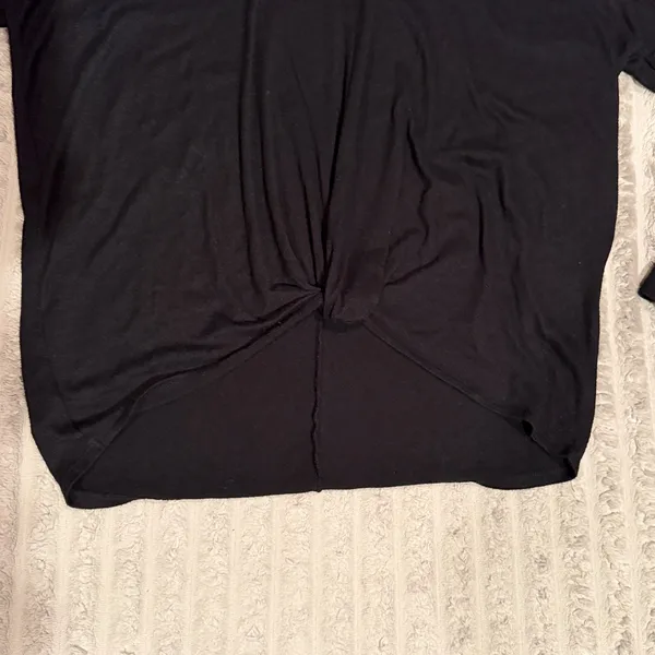 LOFT Womens Small Black V-Neck Twist Front Knot Long Sleeve Knit Top High Low - Image 3
