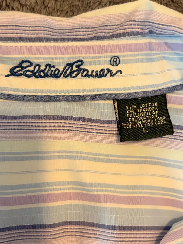 Sz L Sz LG Eddie Bauer Striped 3/4 Sleeve Button-Down Shirt - Image 7