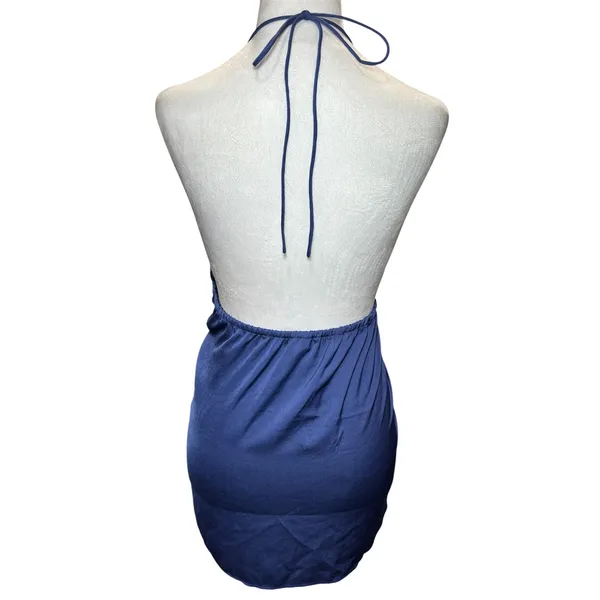 Banana Republic NWT Silky Halter Top L Granite Blue Ruched V-Neck‎ $54.99 - Image 2
