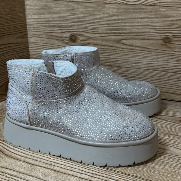 Wild Fable Missy Platform Boots Sz 6 Memory Foam Insole Beige Rhinestone Booties - Image 3