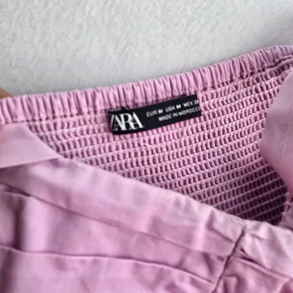 Zara Pink Poplin Cotton Ruched Tiered Maxi Dress Smocked Back Womens Size Medium - Image 5