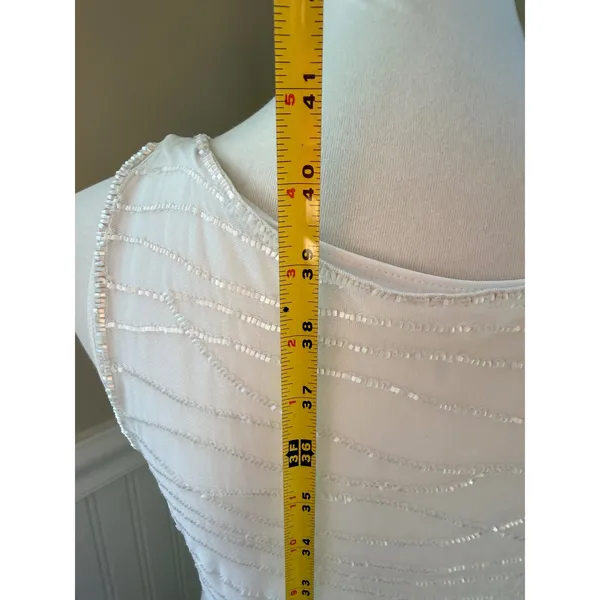 Escada White Beaded Mesh Overlay Sheath Midi Dress Sleeveless Size M - Image 6