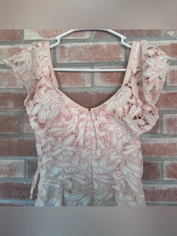 Club Monaco Lace Dress Sheath Women’s 00 Pink Ruffle Feminine Angel Coquette - Image 7