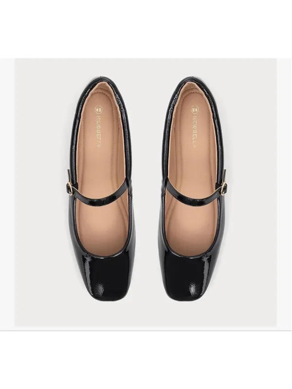 NEW Black Patent Mary Jane Flats Round Toe Ankle Strap Buckle Ballet Flats 9 - Image 6