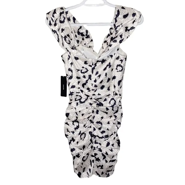 Lulus It's Fierce Ivory Leopard Print Satin Off-the-Shoulder Dress size XS - Image 5