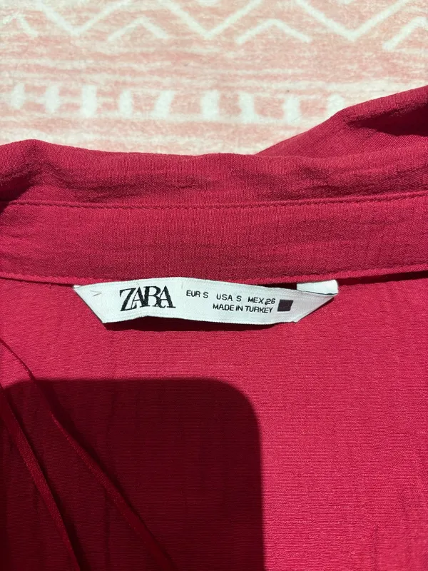 Red Zara long sleeve wrap dress with collar - Image 3