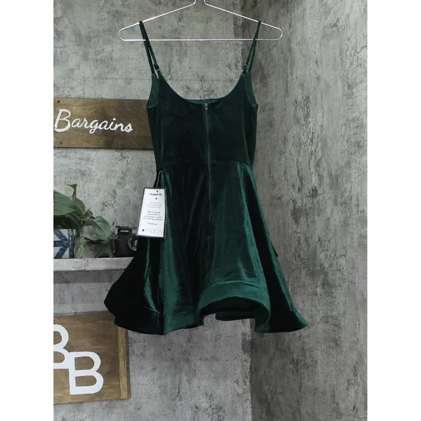 NWT B. Darlin Strap Square Neck Asymmetric Layered Skirt Dress Dark Green 0 - Image 5