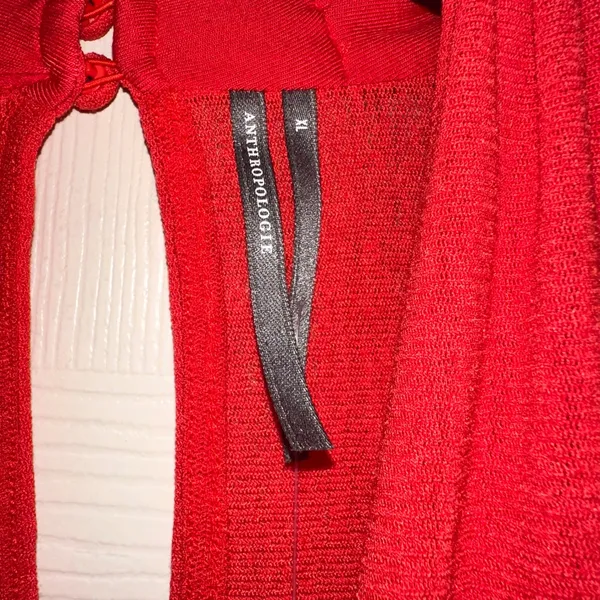 By Anthropologie‎ V Neck Ruched Mesh Midi Dress Red Size XL - Image 5