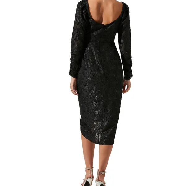 ASTR the Label Terese Metallic Floral Long Sleeve Cocktail Dress S Formal Weddin - Image 2