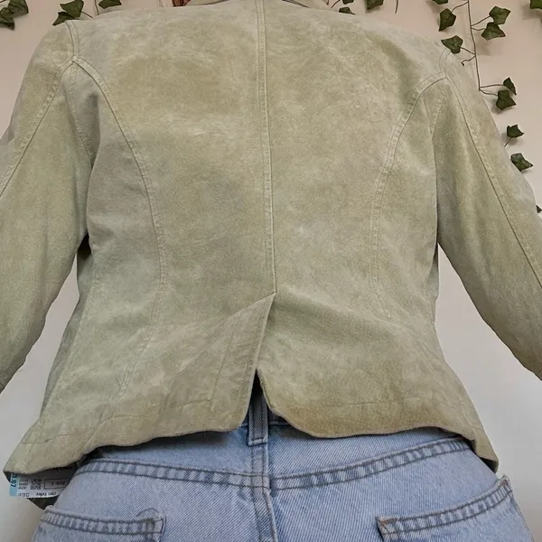 Live A Little Y2K 100% Leather Sage Green Leather Button Jacket - Image 6