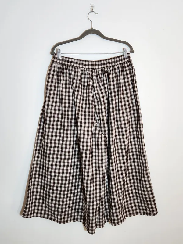 Chow Yatou Brown and Cream Gingham Check Wide Leg Cropped Pants Size XL NWT - Image 6