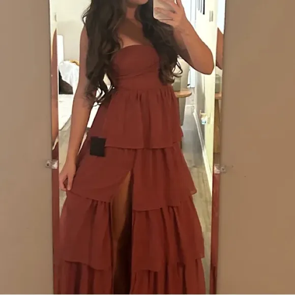 NWT Lulus Elevated Vision Rusty Rose One-Shoulder Tiered Maxi Dress - Image 13
