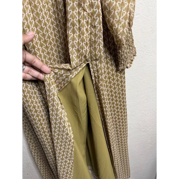 O.P.T Classic Smocked maxi Dress size XL Gold Metallic Square Neck Smocked - Image 6