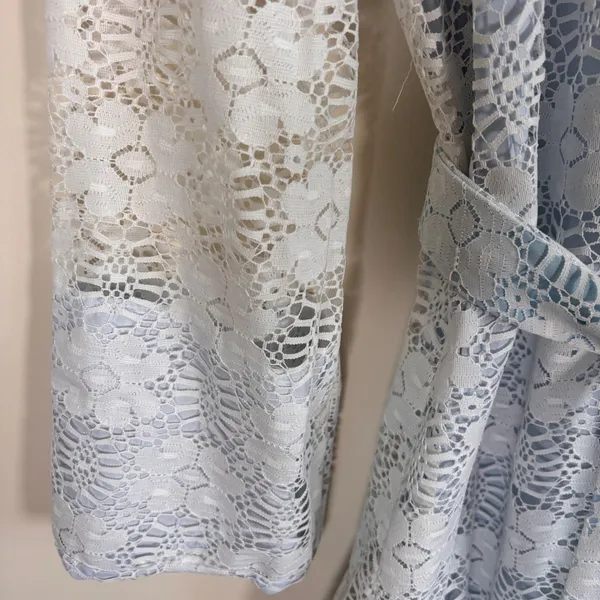 Vintage David Brown Light Blue Floral Lace Maxi Dress Zip Front Belted Small - Image 7