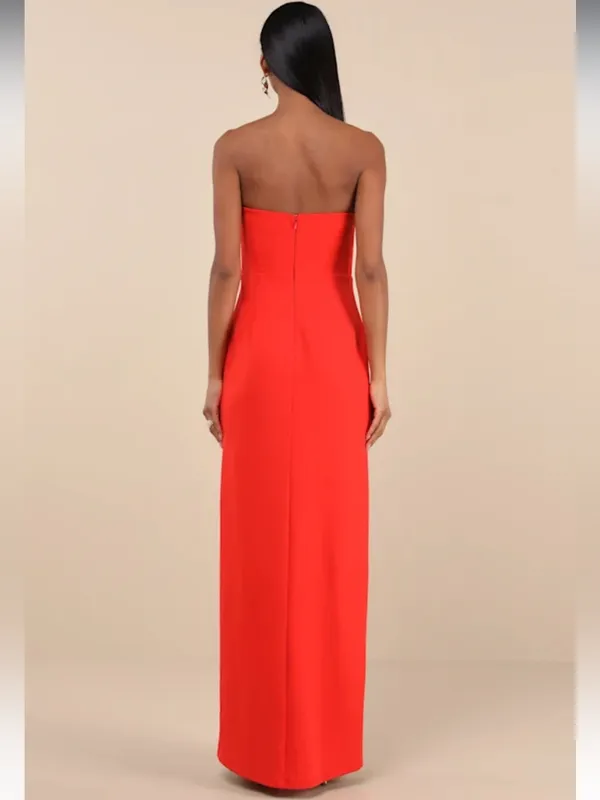 Lulus Memorably Iconic Red Strapless Lace Bustier Maxi Dress - Image 3