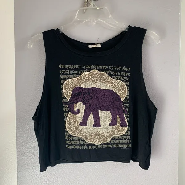 Bear Dance Cropped Black Muscle Tee Purple Elephant Graphic - Image 2