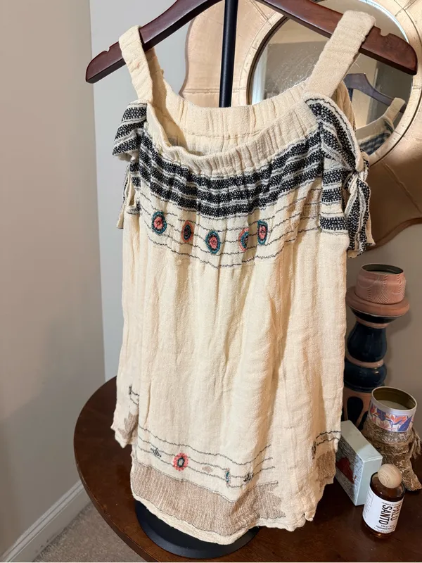 Free People New Romantics Sunburst OTS Mini Dress Embroidered Festival Y2K Gauze - Image 7
