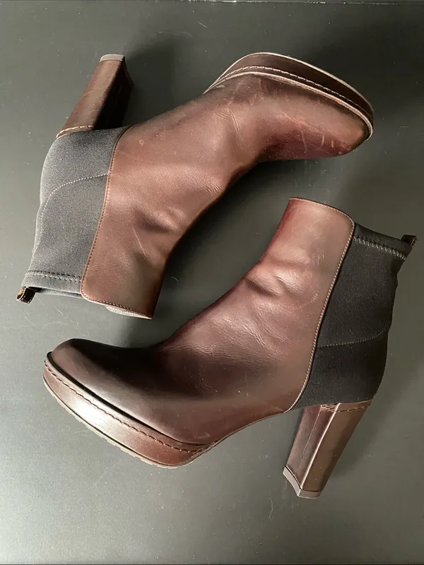 Stuart Weitzman Leather Platform Ankle Heeled Boots Booties Brown Black 6.5 - Image 6