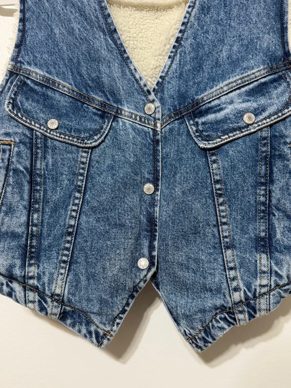 Free People Denim Florence Ranch Vest Size Small Sherpa Fall Winter Western - Image 5