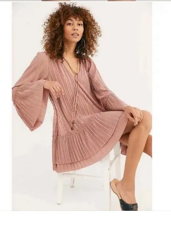 $148 Free People "Can't Help It" Women's Pullover Mini Pink Clay Dress. Sz s - Image 4