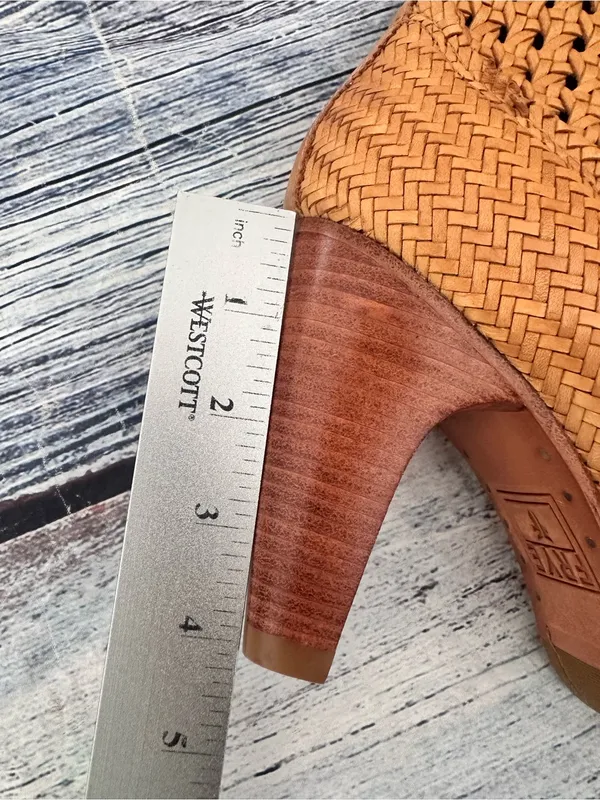 FRYE Woven Tan Leather Heeled Ankle Booties with Side Zip NWOB - Image 9