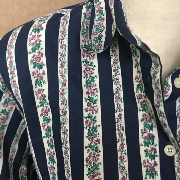 Cherokee Vintage 90s Western Style Floral Stripe Button Up Shirt Blue Purple M - Image 9