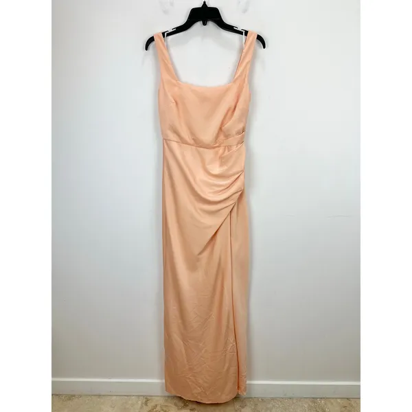 NEW Lulus Red Carpet Romance Peach Satin Square Neck Maxi Dress Formal Medium - Image 5