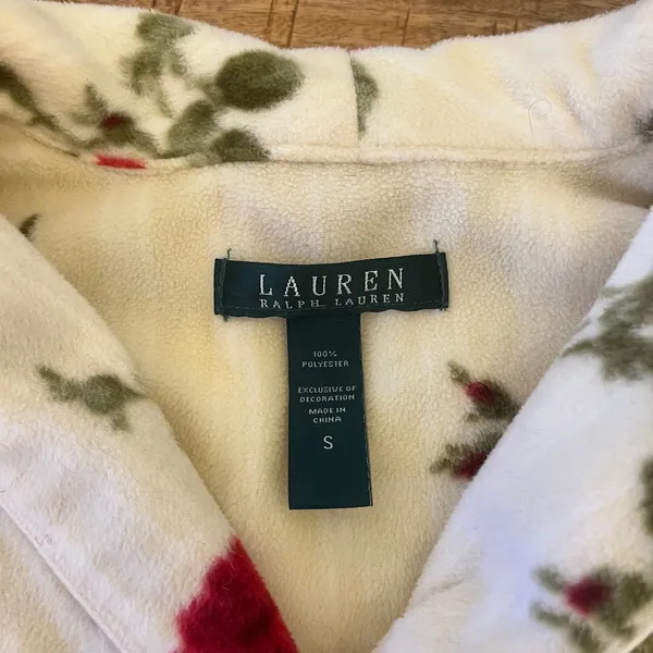 Lauren Ralph Lauren Fleece Pajama Top S Crest‎ Monogram Rose Floral Valentines - Image 6