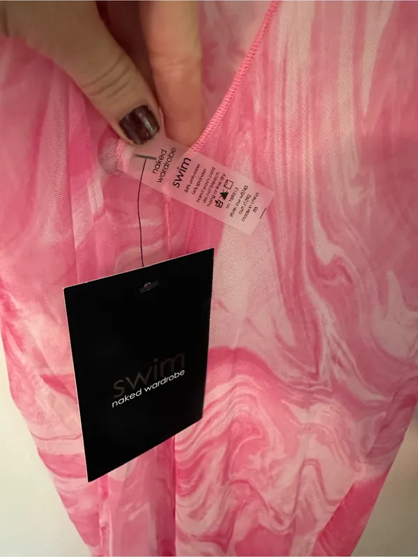NWT Naked Wardrobe swim Back on the Low swim cover up dress pink - Image 5
