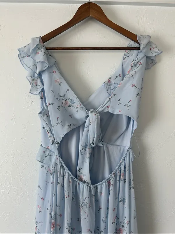 Francesca's Collections Kadence Bow Back Light Blue Floral Ruffle Maxi Dress - Image 4