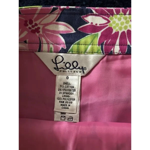 Lilly Pulitzer Womens Floral Print Pink Green A-Line Pleated Skirt Size 0 - Image 3