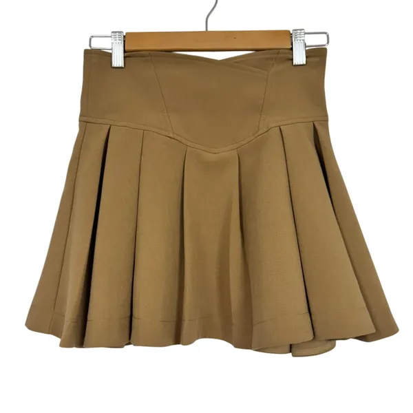 Boho Studio Tan Pleated Mini Skirt Womens S Skort School Girl Preppy Academia - Image 2