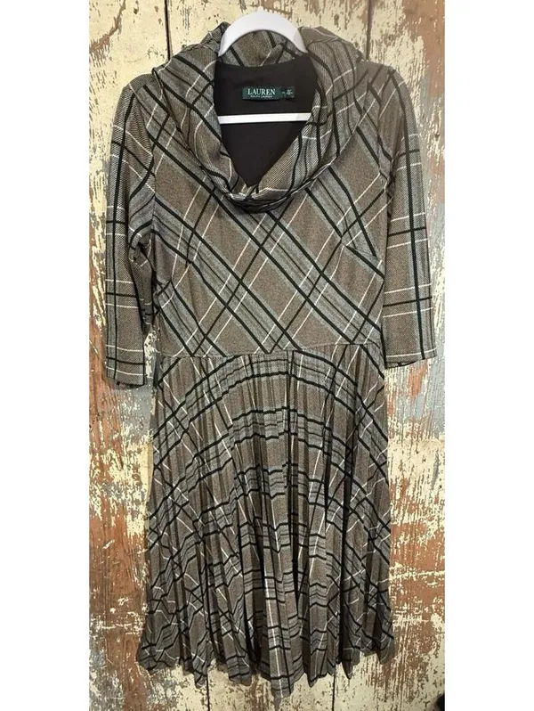 Lauren Ralph Lauren Plaid Cowl Neck Dress, size 14 - Image 2