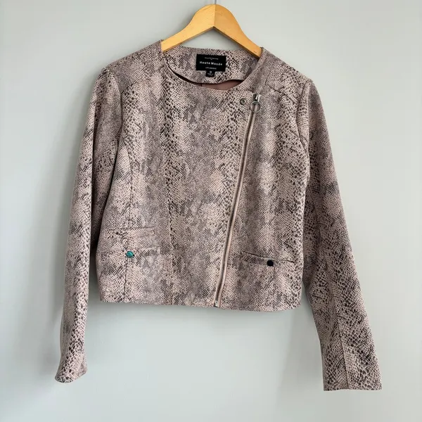 Haute Monde Faux Snakeskin Moto Jacket Boho Zip Up Lightweight Going Out Medium - Image 10