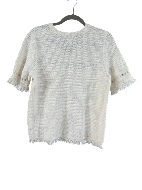 Women's J.Crew White Crew Neck Fringe Knit Sweater Size M - Image 3