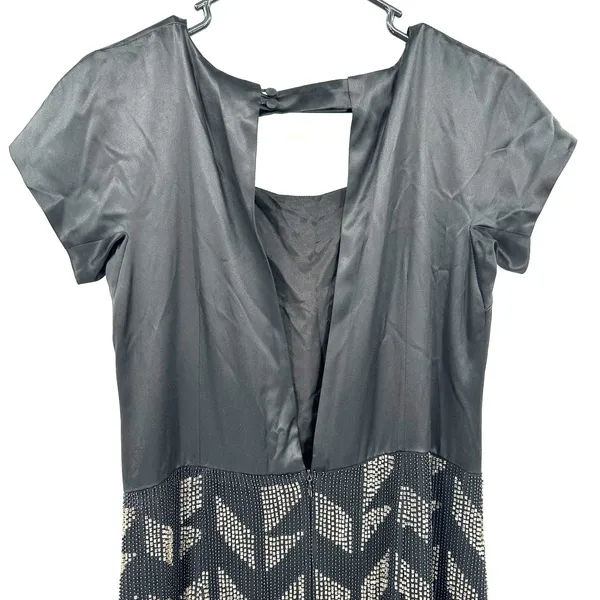Reiss‎ Size 10 Dress Black Silk Sheath Beaded Geometric Short Sleeve Cocktail - Image 3