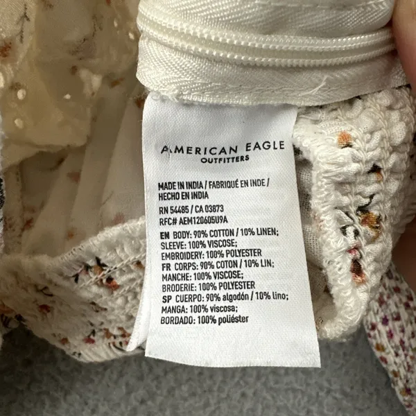 American Eagle Floral Long Sleeve Crop Top Cottagecore Boho‎ Women's Medium - Image 4