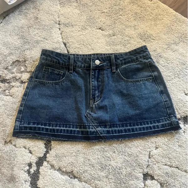 Denim Mini Skirt in Dark Blue - Image 2