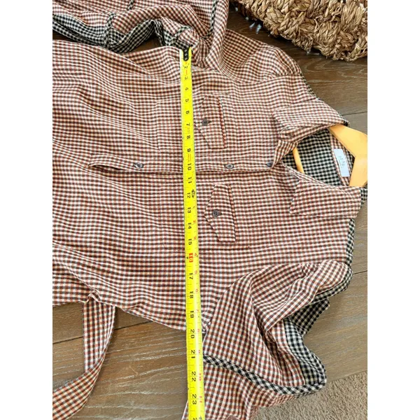 Pearl By Lela Rose Checked Seersucker Shirt Dress Womens Brown Size L - Image 8