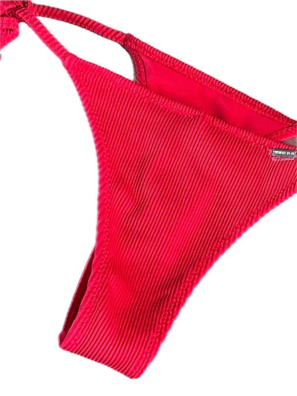 White Fox Swim "By The Pool" Ribbed Bikini Bottoms in Red - Size Small - Image 7