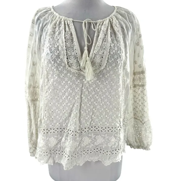 ULLA JOHNSON Cara Eyelet Blouse blanc Sz 4‎ - Image 6